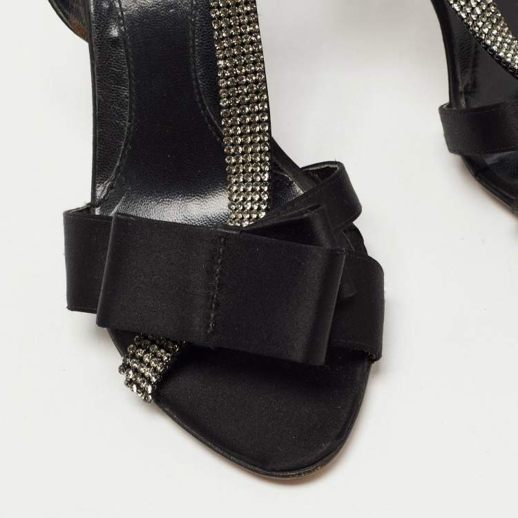 Pre Owned Fendi Black Satin Crystal Embellished Slingback Sandals Size 39