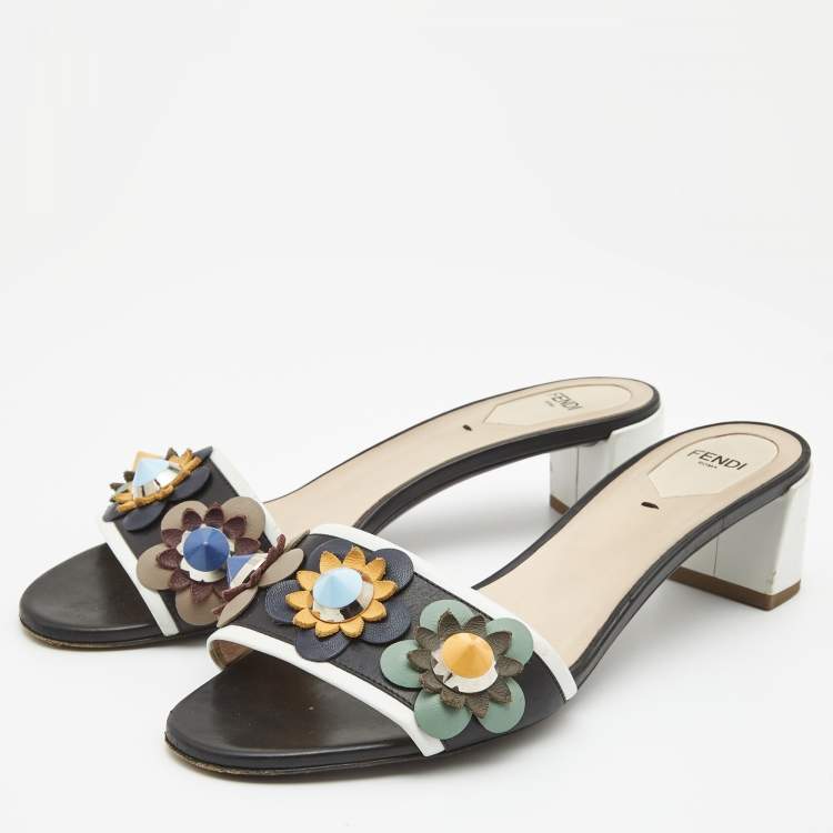 Pre Owned Fendi Multicolor Leather Flowerland Slides Sandals Size 39