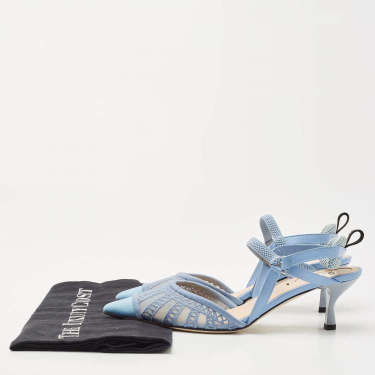 مملوكة مسبقًا Fendi Blue Tulle And Satin Colibri Lite Slingback Pumps Size 36