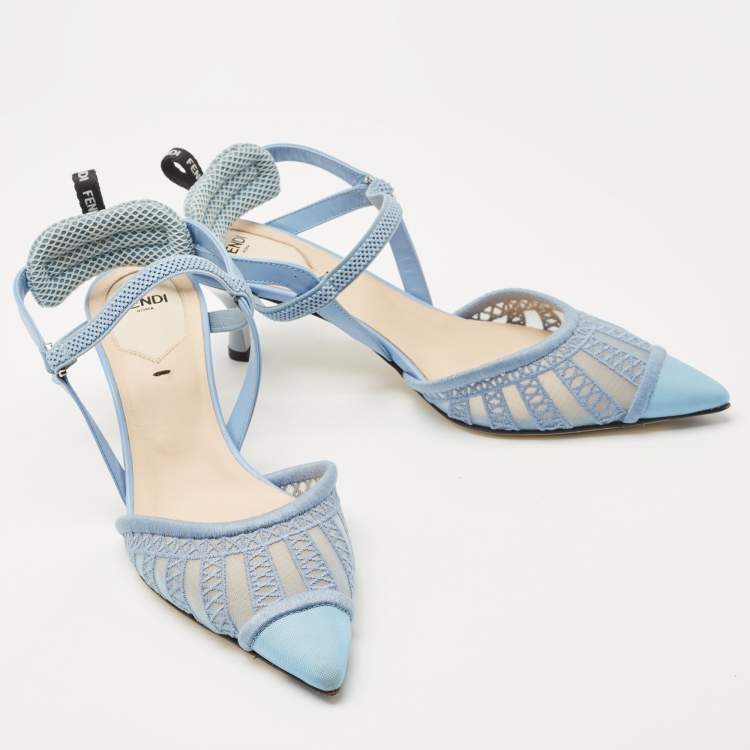 مملوكة مسبقًا Fendi Blue Tulle And Satin Colibri Lite Slingback Pumps Size 36