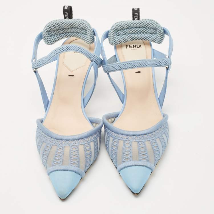 مملوكة مسبقًا Fendi Blue Tulle And Satin Colibri Lite Slingback Pumps Size 36