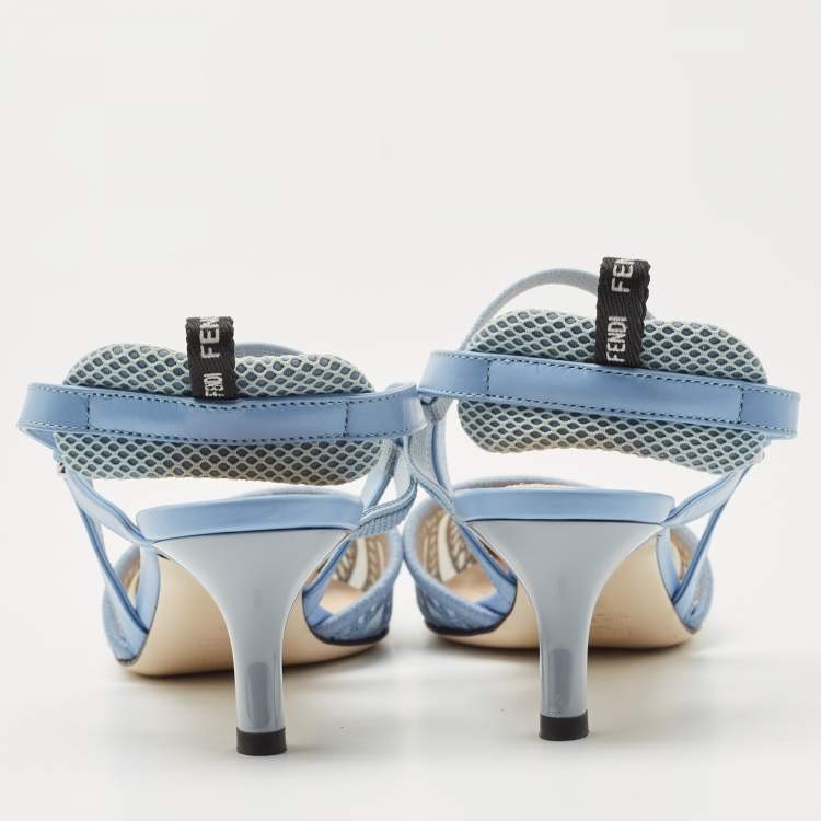 مملوكة مسبقًا Fendi Blue Tulle And Satin Colibri Lite Slingback Pumps Size 36