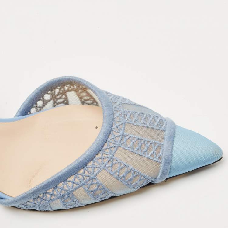مملوكة مسبقًا Fendi Blue Tulle And Satin Colibri Lite Slingback Pumps Size 36