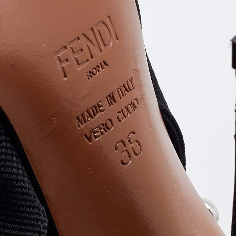 مملوكة مسبقًا Fendi Black/Brown Zucca Mesh and Leather Colibri Slingback Pumps Size 36