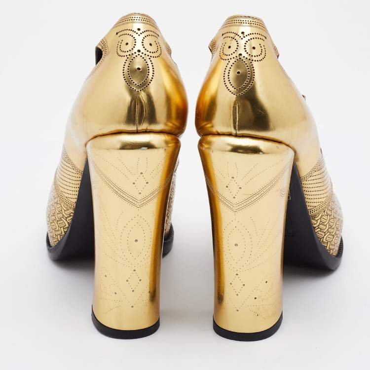 Pre Owned Fendi Metallic Gold Perforated Leather Platform Booties Size 41