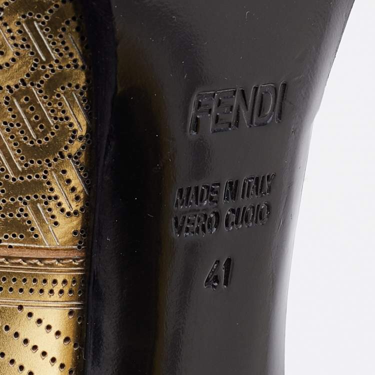 Pre Owned Fendi Metallic Gold Perforated Leather Platform Booties Size 41