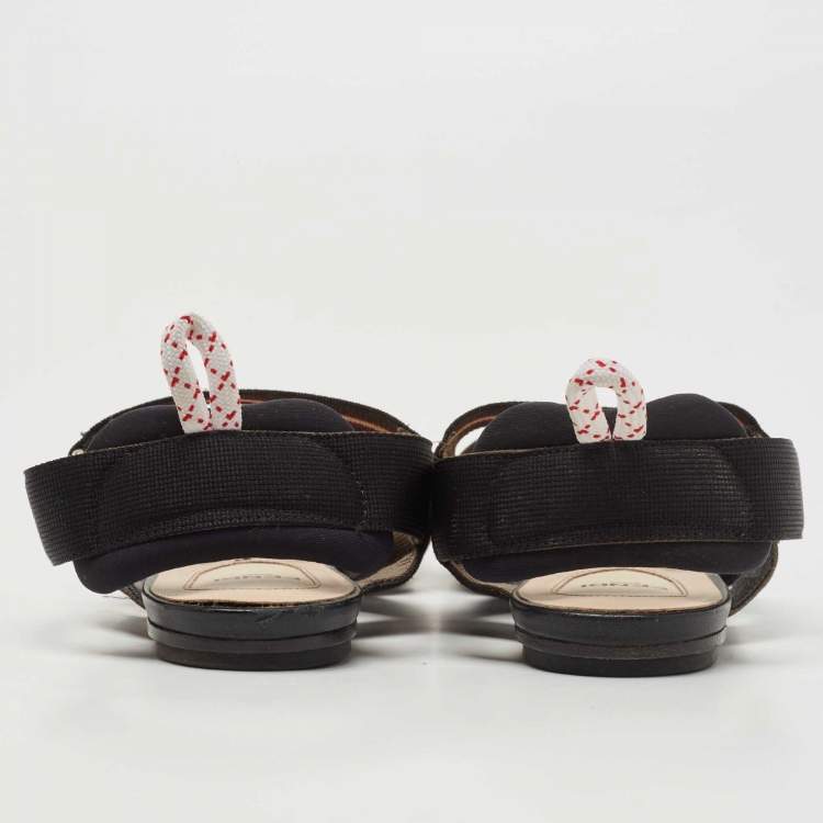 مملوكة مسبقًا Fendi Black/Brown Zucca Mesh and Fabric Colibri Slingback Flats Size 38