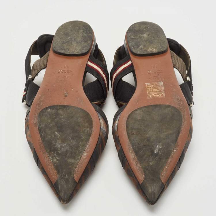 مملوكة مسبقًا Fendi Black/Brown Zucca Mesh and Fabric Colibri Slingback Flats Size 38