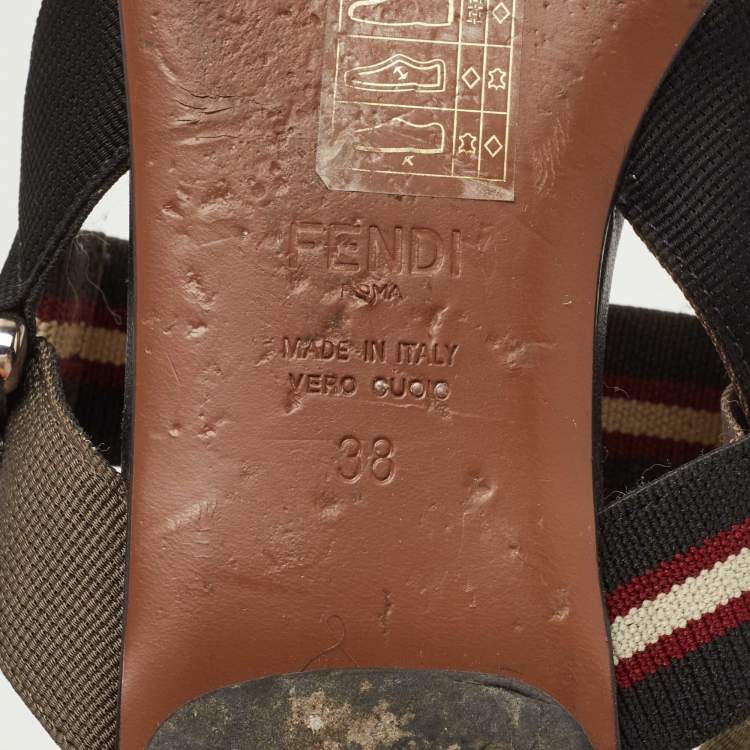مملوكة مسبقًا Fendi Black/Brown Zucca Mesh and Fabric Colibri Slingback Flats Size 38