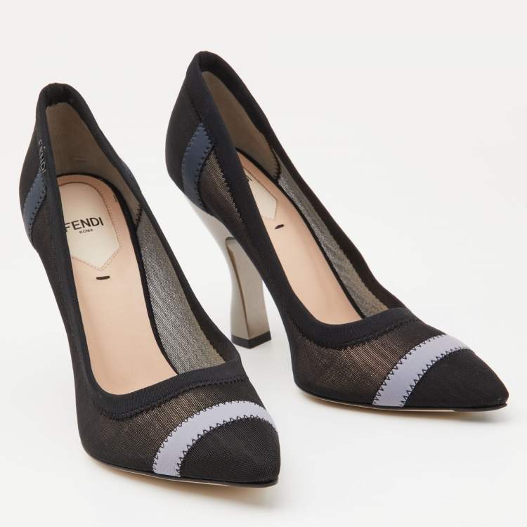 Pre Owned Fendi Black/Grey Mesh Colibri Pointed Toe Pumps Size 38