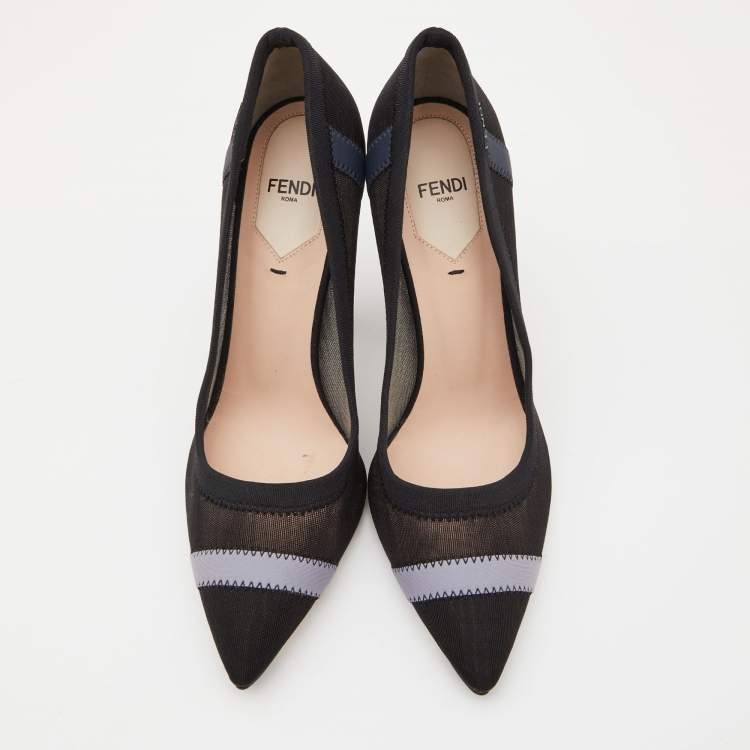 Pre Owned Fendi Black/Grey Mesh Colibri Pointed Toe Pumps Size 38