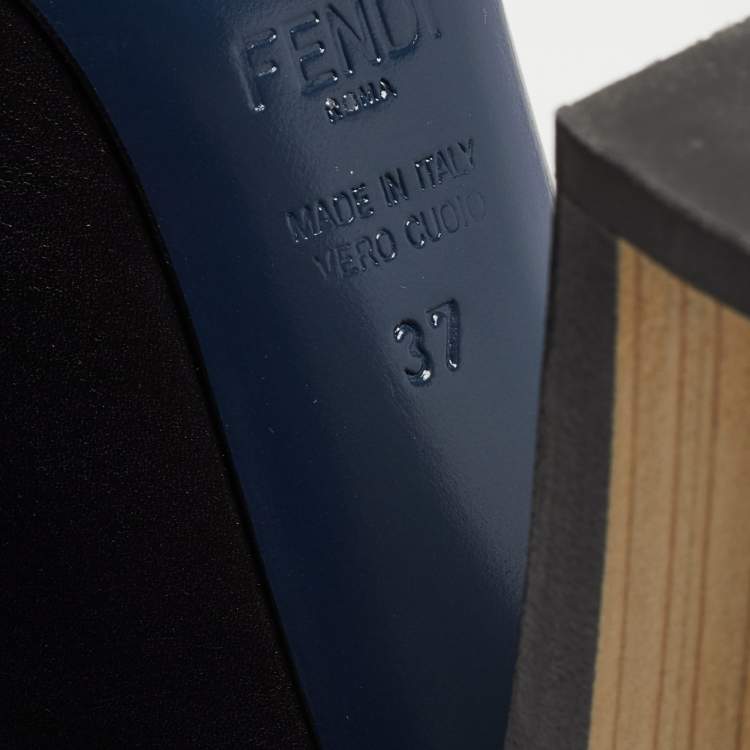 Pre Owned Fendi Black/Olive Green Leather Wave Block Heel Peep Toe Pumps Size 37