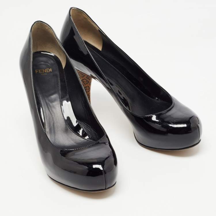 Pre Owned Fendi Black Patent Leather FF Superstar Pumps Size 37