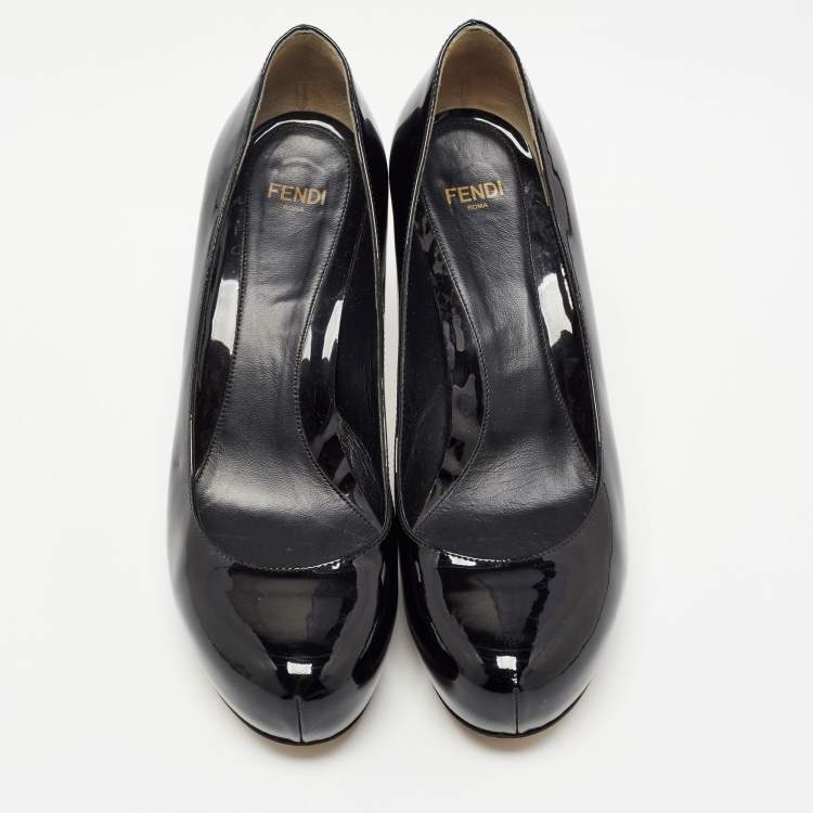 Pre Owned Fendi Black Patent Leather FF Superstar Pumps Size 37