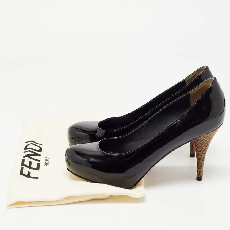 Pre Owned Fendi Black Patent Leather FF Superstar Pumps Size 37