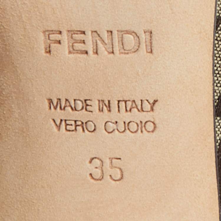 مملوكة مسبقًا Fendi Brown Zucchino Fabric and Leather Peep Toe Pumps Size 35