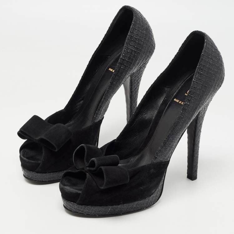 Fendi black bow suede pumps newest