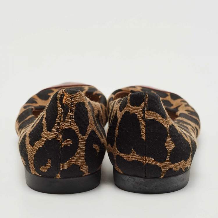 مملوكة مسبقًا Fendi Tricolor Leopard Print Canvas and Patent Leather Cap Toe Ballet Flats Size 38.5