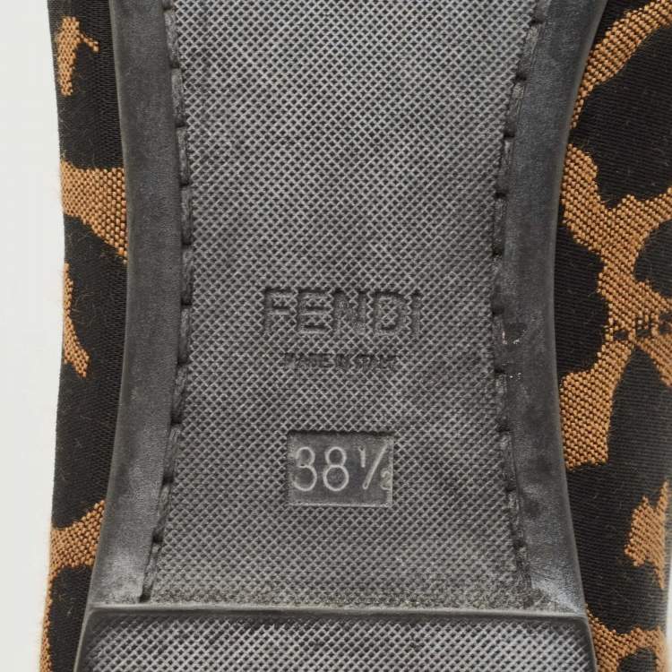 مملوكة مسبقًا Fendi Tricolor Leopard Print Canvas and Patent Leather Cap Toe Ballet Flats Size 38.5