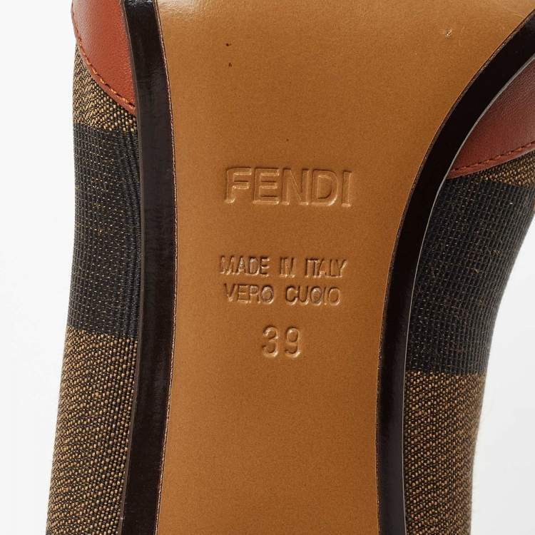 Pre Owned Fendi Tricolor Leather and Pequin Canvas Open Toe Pumps Size 39