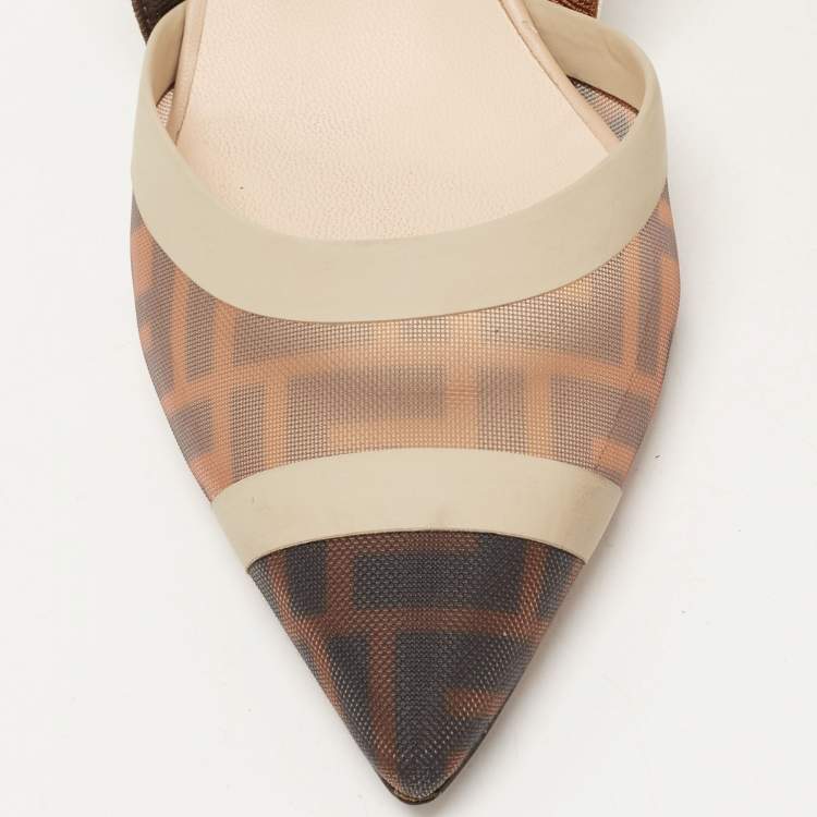 Pre Owned Fendi Multicolor Mesh and Leather Colibri Slingback Pumps Size 40