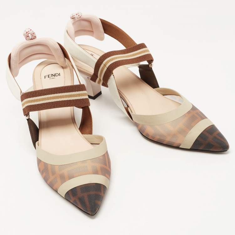 Pre Owned Fendi Multicolor Mesh and Leather Colibri Slingback Pumps Size 40