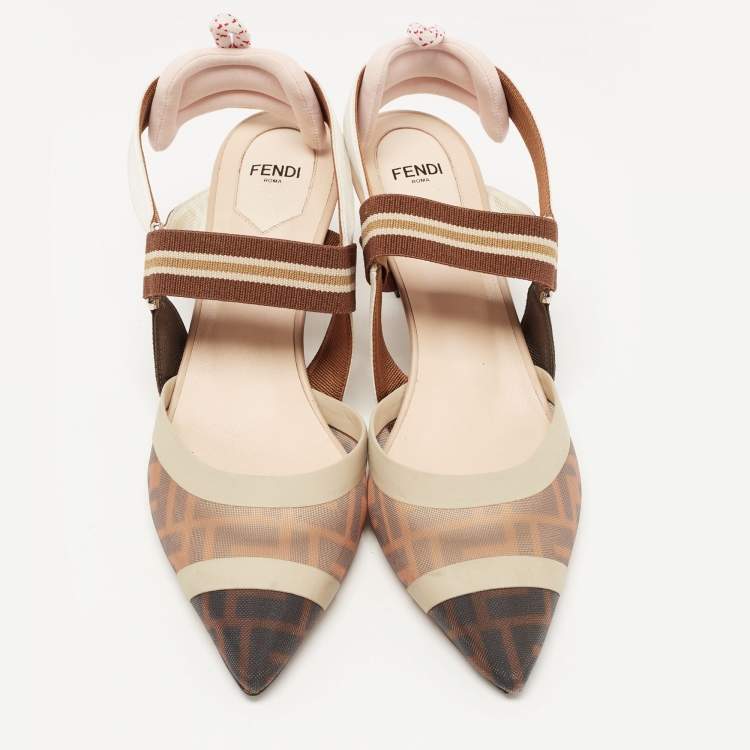 Pre Owned Fendi Multicolor Mesh and Leather Colibri Slingback Pumps Size 40