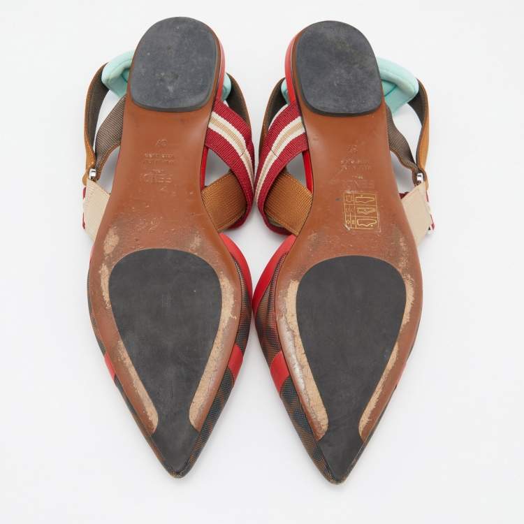 Pre Owned Fendi Multicolor Leather and Mesh Colibri  Slingback Sandals Size 37