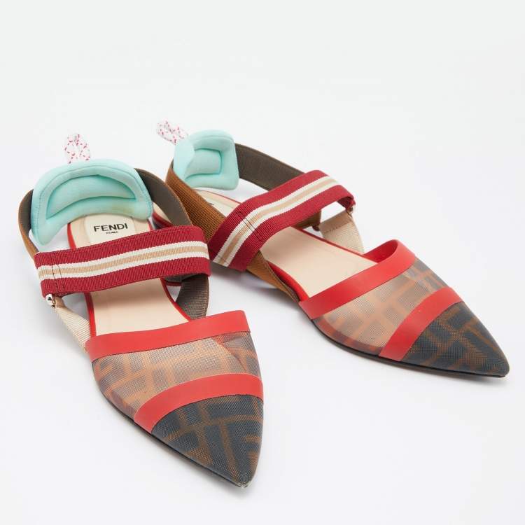 Pre Owned Fendi Multicolor Leather and Mesh Colibri  Slingback Sandals Size 37