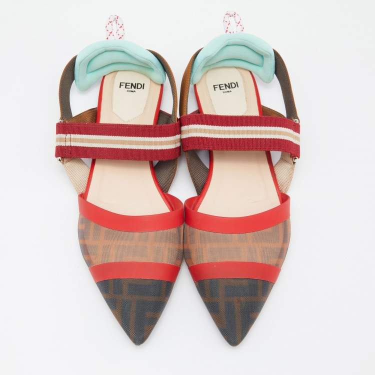Pre Owned Fendi Multicolor Leather and Mesh Colibri  Slingback Sandals Size 37