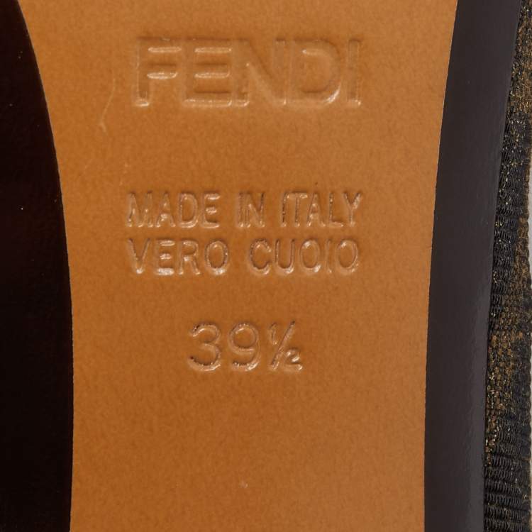 Pre Owned Fendi Black/Brown Zucca Canvas And Leather Bow Slingback Sandals Size 39.5