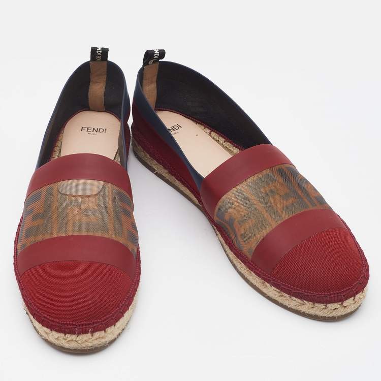 Pre Owned Fendi Multicolor Mesh, Leather And Canvas Espadrille Flats Size 39
