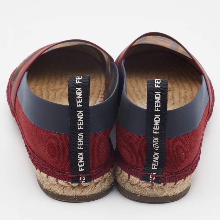 Pre Owned Fendi Multicolor Mesh, Leather And Canvas Espadrille Flats Size 39