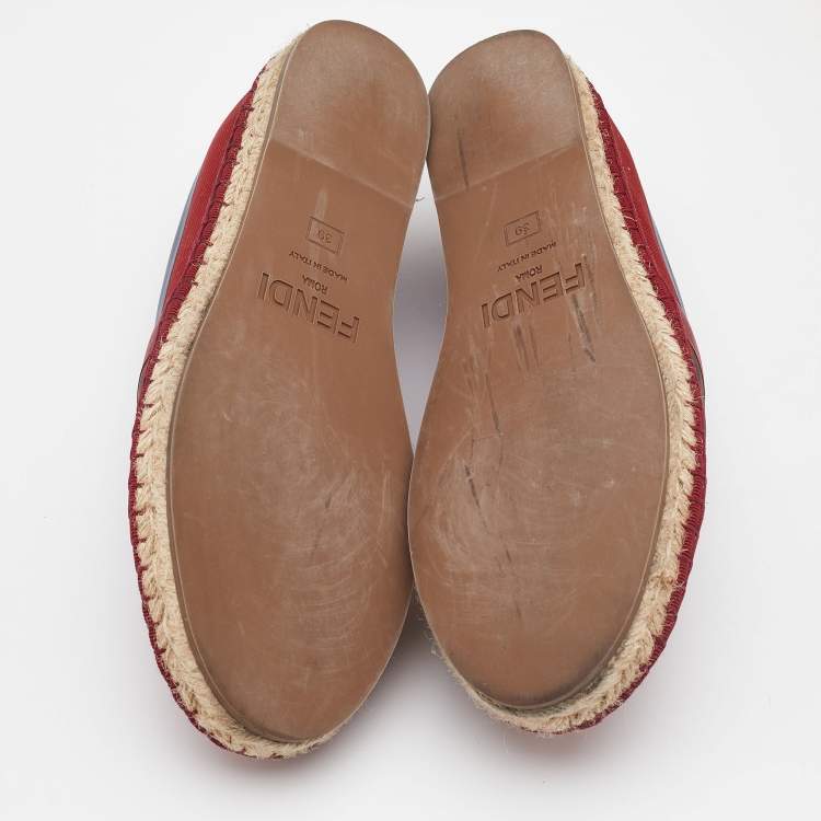 Pre Owned Fendi Multicolor Mesh, Leather And Canvas Espadrille Flats Size 39