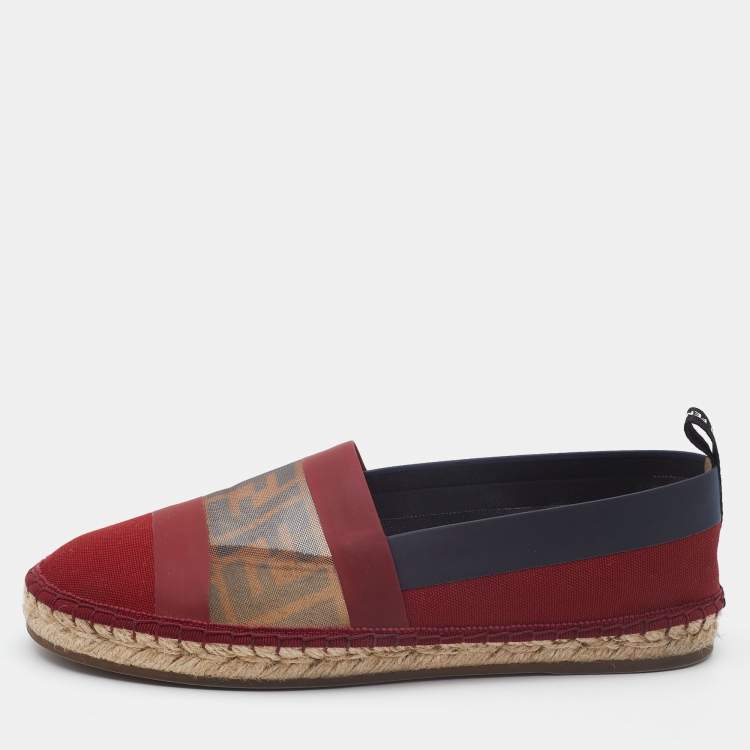 Pre Owned Fendi Multicolor Mesh, Leather And Canvas Espadrille Flats Size 39