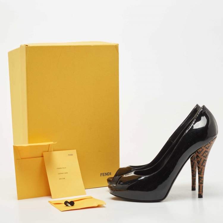 Pre Owned Fendi Black Patent Peep Toe Platform Pumps Size 39