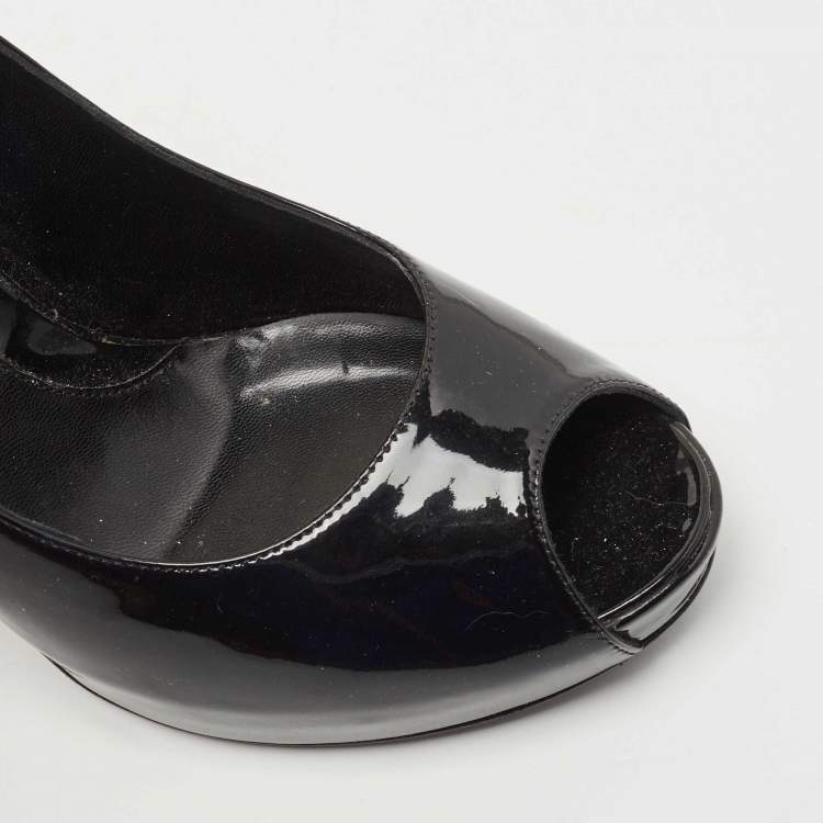 Pre Owned Fendi Black Patent Peep Toe Platform Pumps Size 39