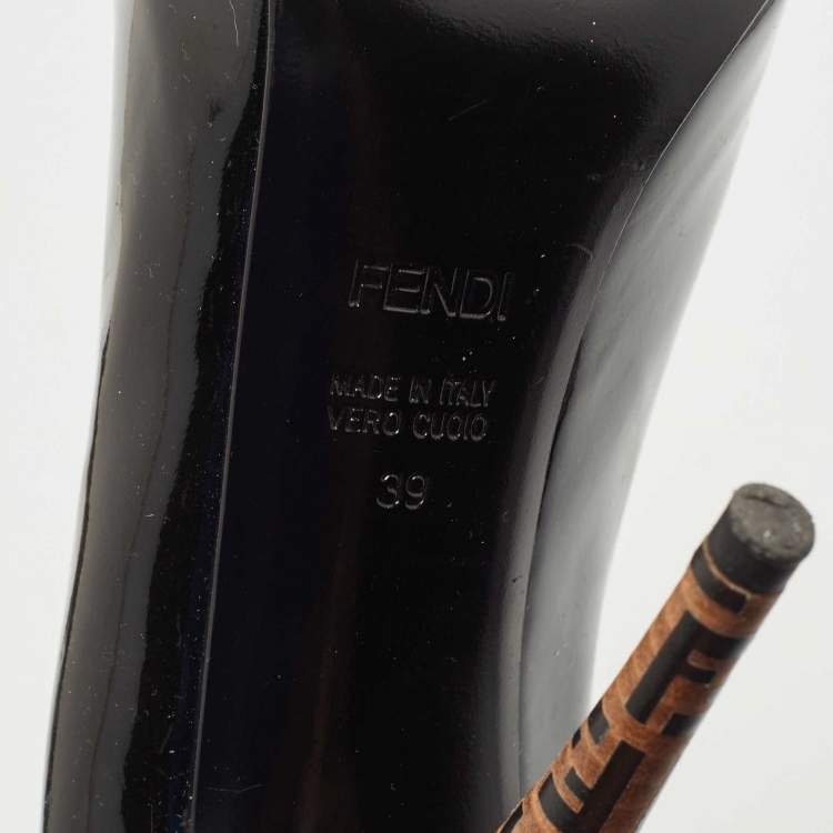 Pre Owned Fendi Black Patent Peep Toe Platform Pumps Size 39