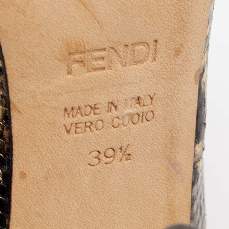 Pre Owned Fendi Brown Python Embossed Leather Peep Toe Pumps Size 39.5