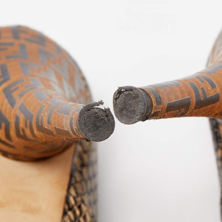Pre Owned Fendi Brown Python Embossed Leather Peep Toe Pumps Size 39.5