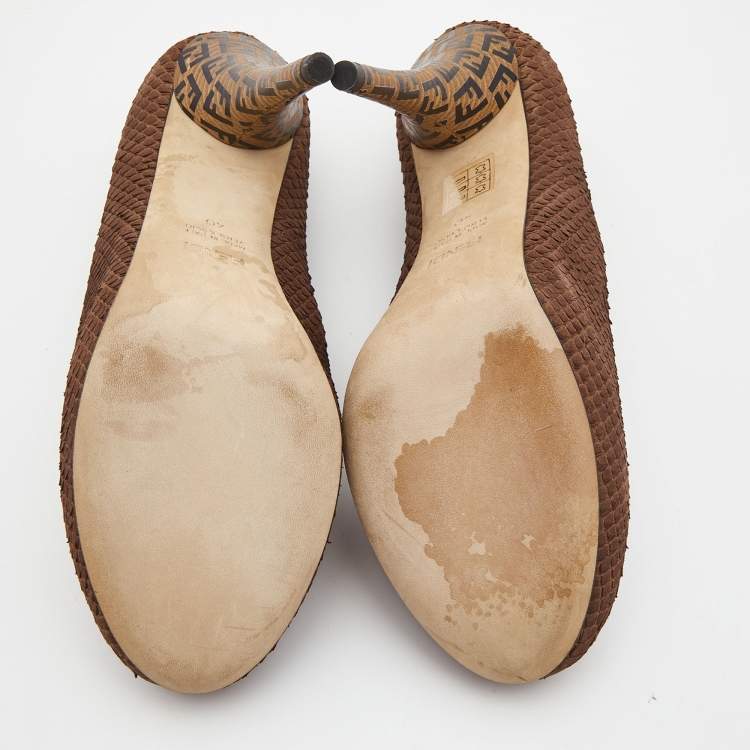 Pre Owned Fendi Brown Python Embossed Leather Superstar Platform Pumps Size 40