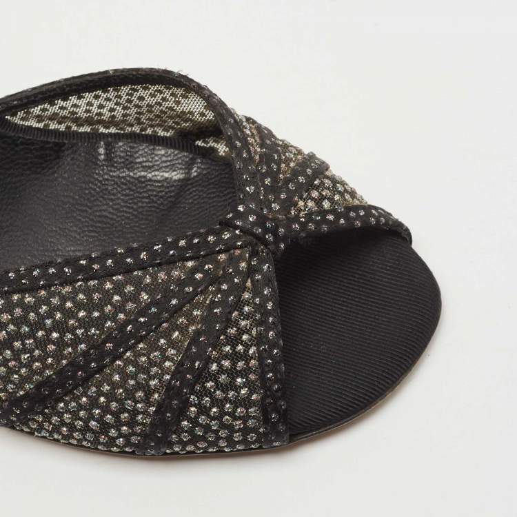 Pre Owned Fendi Black Mesh and Suede Studded Ankle Strap Sandals Size 38
