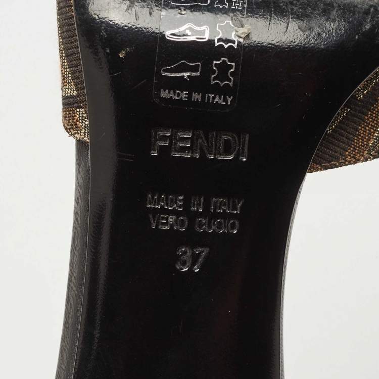 Pre Owned Fendi Two Tone Zucca Canvas Bow Slide Sandals Size 37