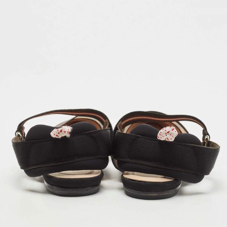 Pre Owned Fendi Brown/Black Zucca Mesh and Leather Colibri Slingback Flats Size 38