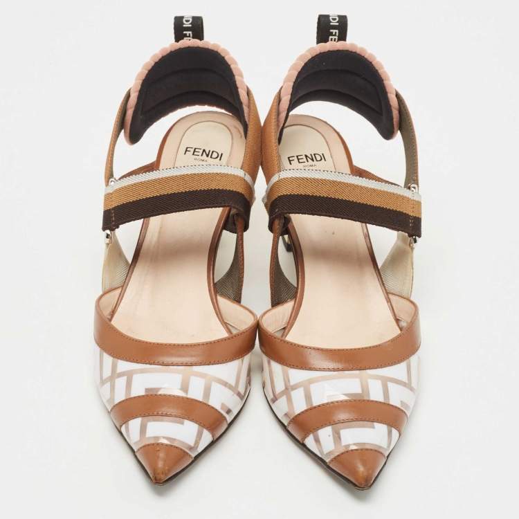 Pre Owned Fendi Brown/Transparent PVC and Leather Colibri Slingback Pumps Size 37