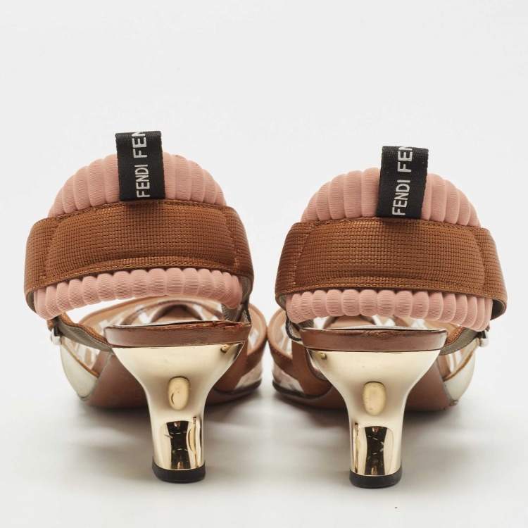 Pre Owned Fendi Brown/Transparent PVC and Leather Colibri Slingback Pumps Size 37