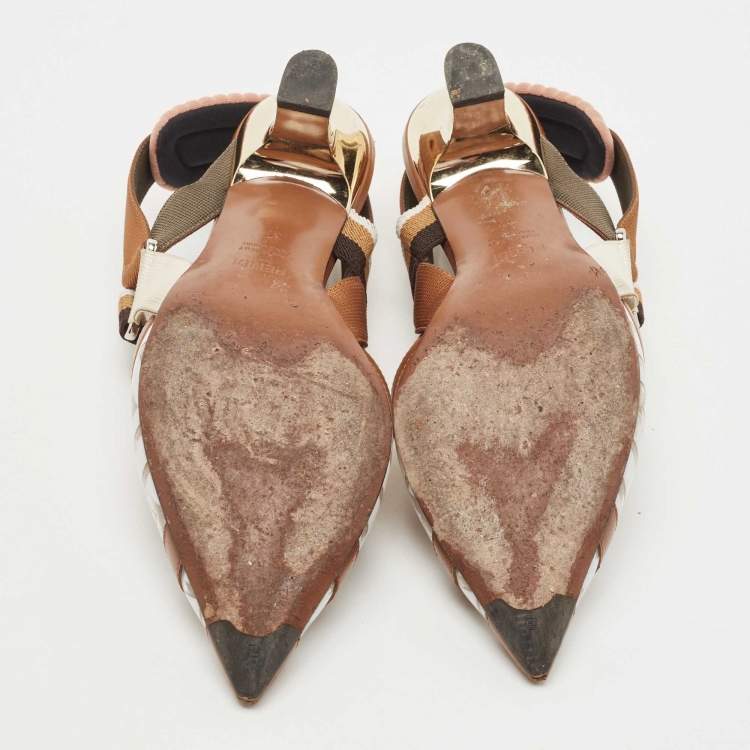 Pre Owned Fendi Brown/Transparent PVC and Leather Colibri Slingback Pumps Size 37
