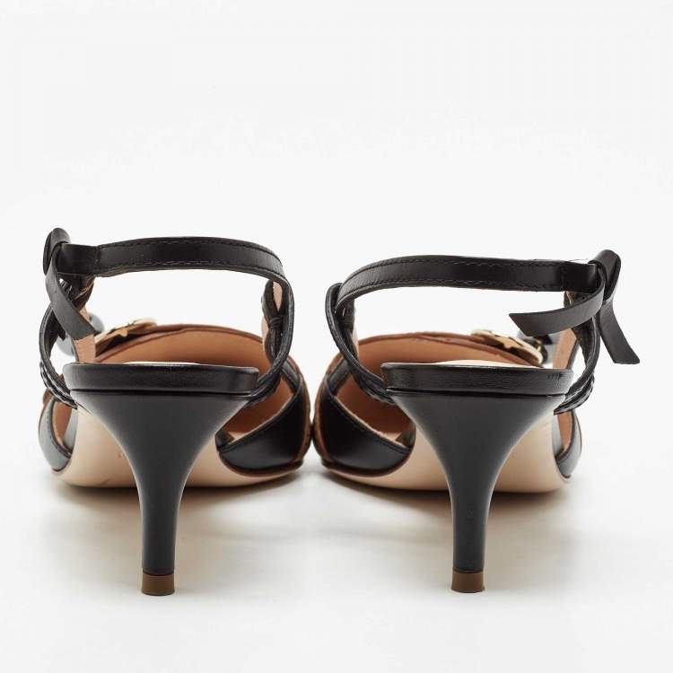Pre Owned Fendi Brown/Black Leather Slingback Pumps Size 37
