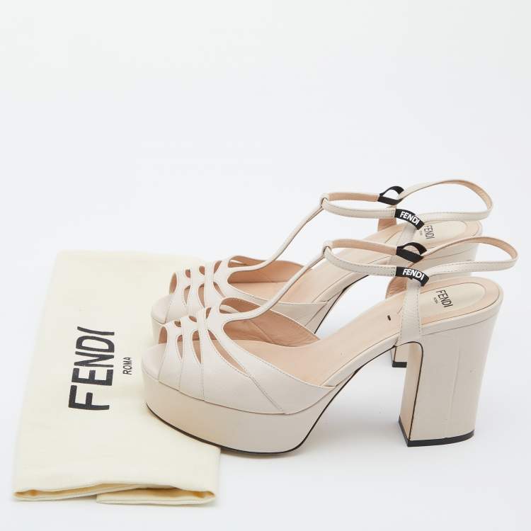 Pre Owned Fendi Beige Leather Block Heel Ankle Strap Sandals Size 39