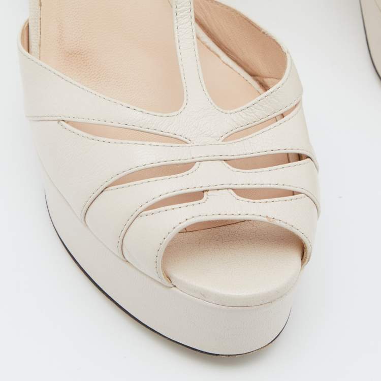 Pre Owned Fendi Beige Leather Block Heel Ankle Strap Sandals Size 39